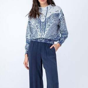 Ivko Blue Paisley Filigree Jacquard Hooded Pullover Sweater